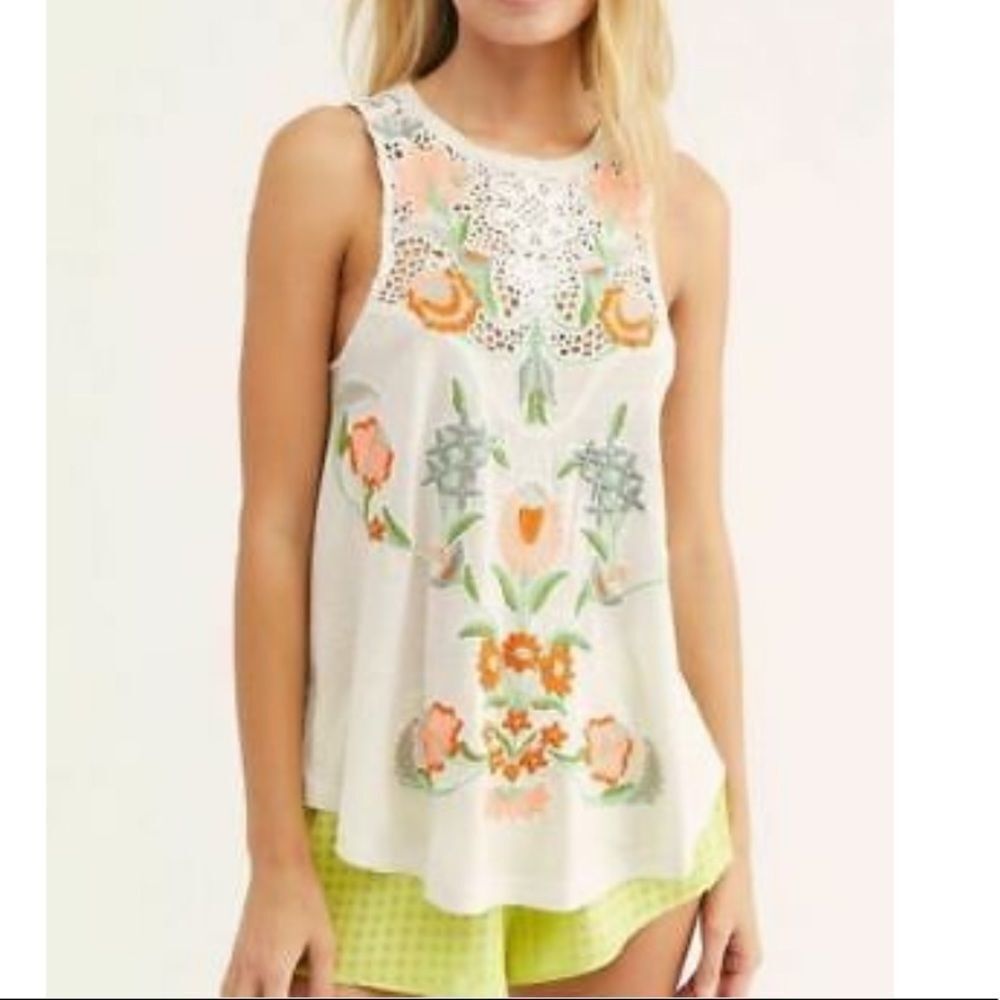 NWT Free People‎ Flower Power Embroidered Tank Top